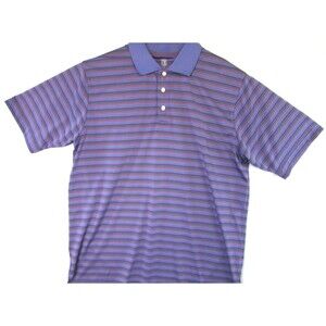 PGA Tour Polo Shirt Mens Large Purple Stripe Golf Short Sleeve Polyester